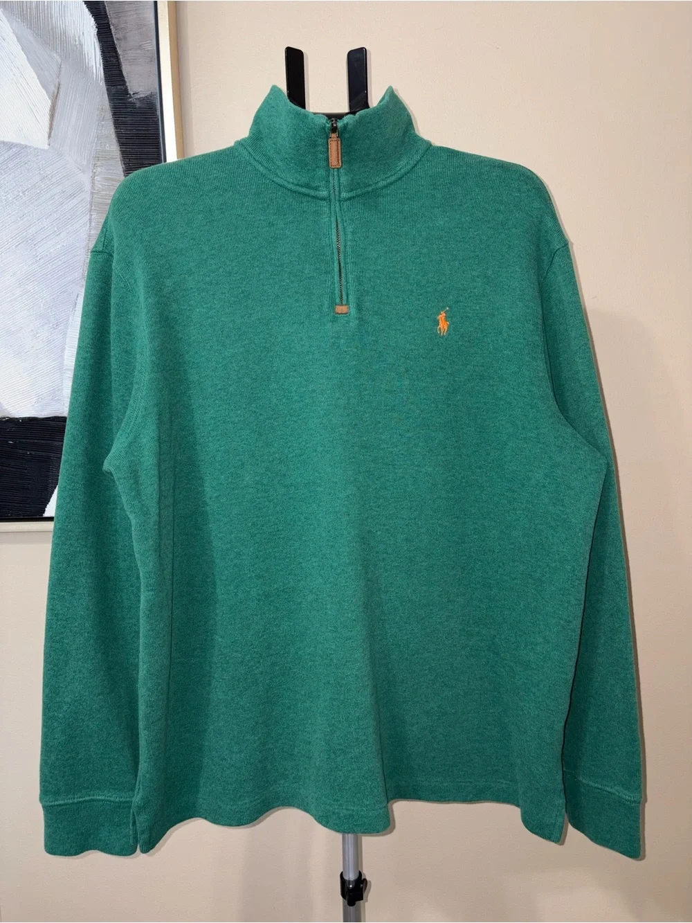 Polo Ralph Lauren Estate Quarter Zip Pullover Sweater Green Orange Pony Size XL